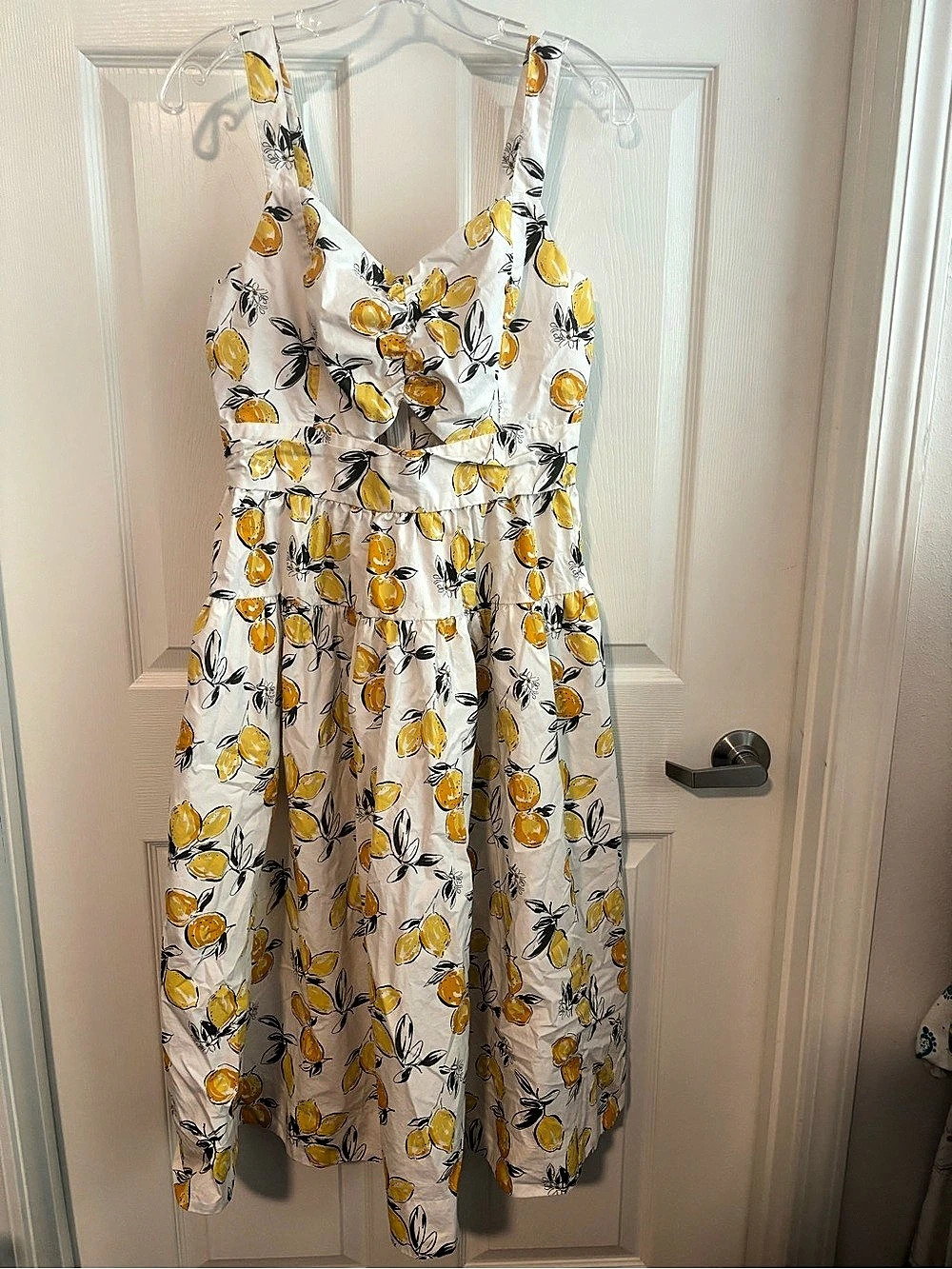 Free Assembly Ruched Cutout Cotton Midi Dress Floral Midi Dress White & Yellow